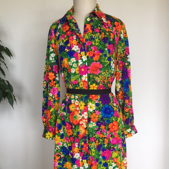 Vintage Dresses & Skirts - Vintage 70s maxi dress flowers long sleeves